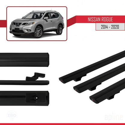 Compatible avec Nissan Rogue 2 (T32) 2014-2020 BASIC Model Barres de Toit Railing Porte-Bagages de Voiture Noir Aluminium 3 Barres