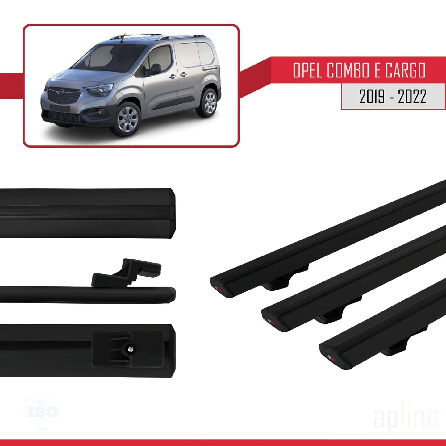 Compatible with Opel Combo E Cargo 2019-2022 BASIC Model Car Roof Rack Cross Bar Black Aluminium 3 Bars