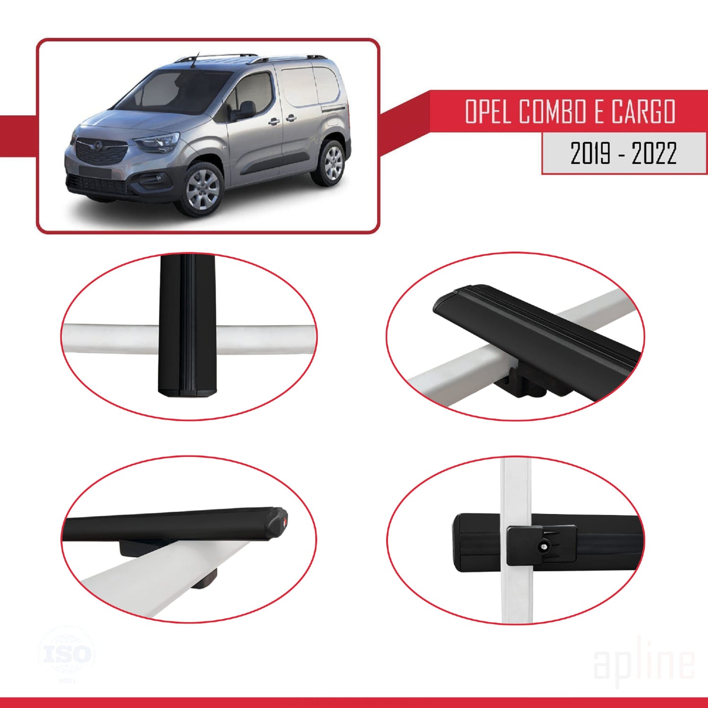 Compatible with Opel Combo E Cargo 2019-2022 BASIC Model Car Roof Rack Cross Bar Black Aluminium 3 Bars