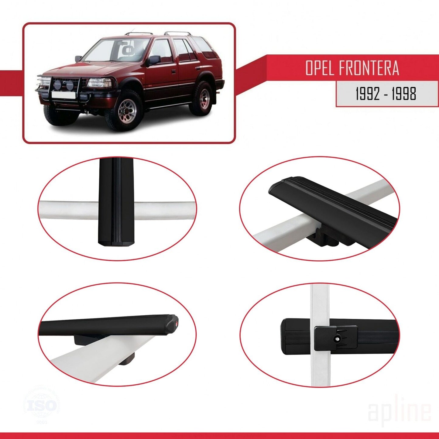 Compatible with Opel Frontera 1992-1998 BASIC Model Car Roof Rack Cross Bar Black Aluminium 2 Bars