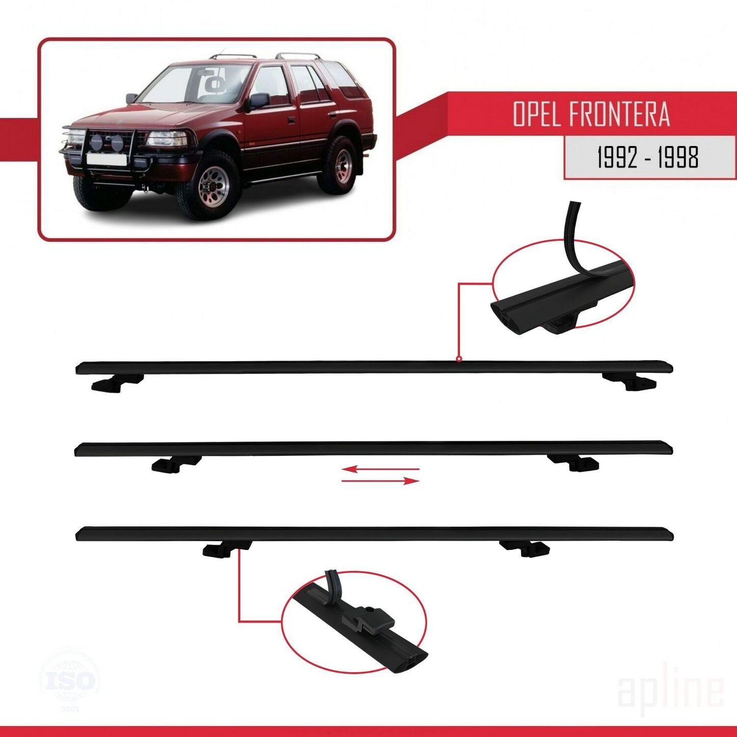 Compatible with Opel Frontera 1992-1998 BASIC Model Car Roof Rack Cross Bar Black Aluminium 2 Bars