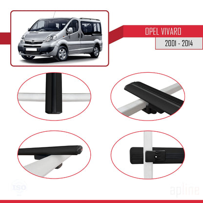 Compatible with Opel Vivaro A 2001-2014 BASIC Model Car Roof Rack Cross Bar Black Aluminium 4 Bars