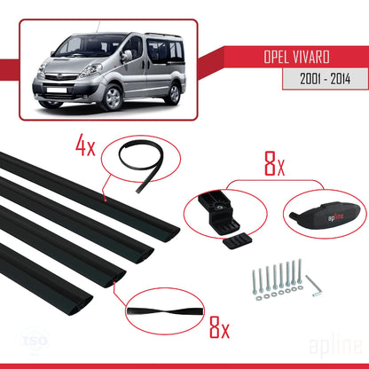 Compatible with Opel Vivaro A 2001-2014 BASIC Model Car Roof Rack Cross Bar Black Aluminium 4 Bars