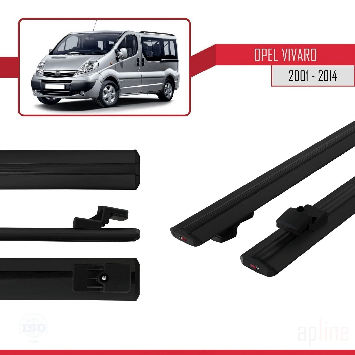 Compatible with Opel Vivaro A 2001-2014 BASIC Model Car Roof Rack Cross Bar Black Aluminium 2 Bars