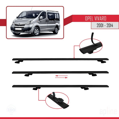 Compatible with Opel Vivaro A 2001-2014 BASIC Model Car Roof Rack Cross Bar Black Aluminium 2 Bars