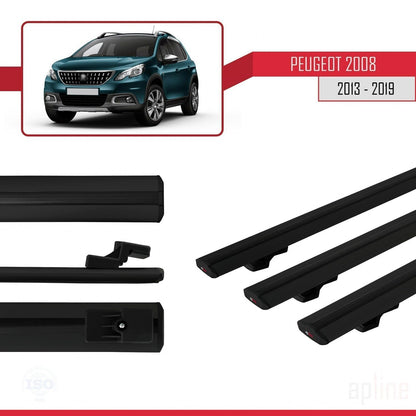 Compatible with Peugeot 2008 (A94) 2013-2019 BASIC Model Car Roof Rack Cross Bar Black Aluminium 3 Bars