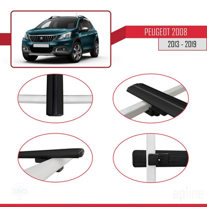 Compatible with Peugeot 2008 (A94) 2013-2019 BASIC Model Car Roof Rack Cross Bar Black Aluminium 3 Bars