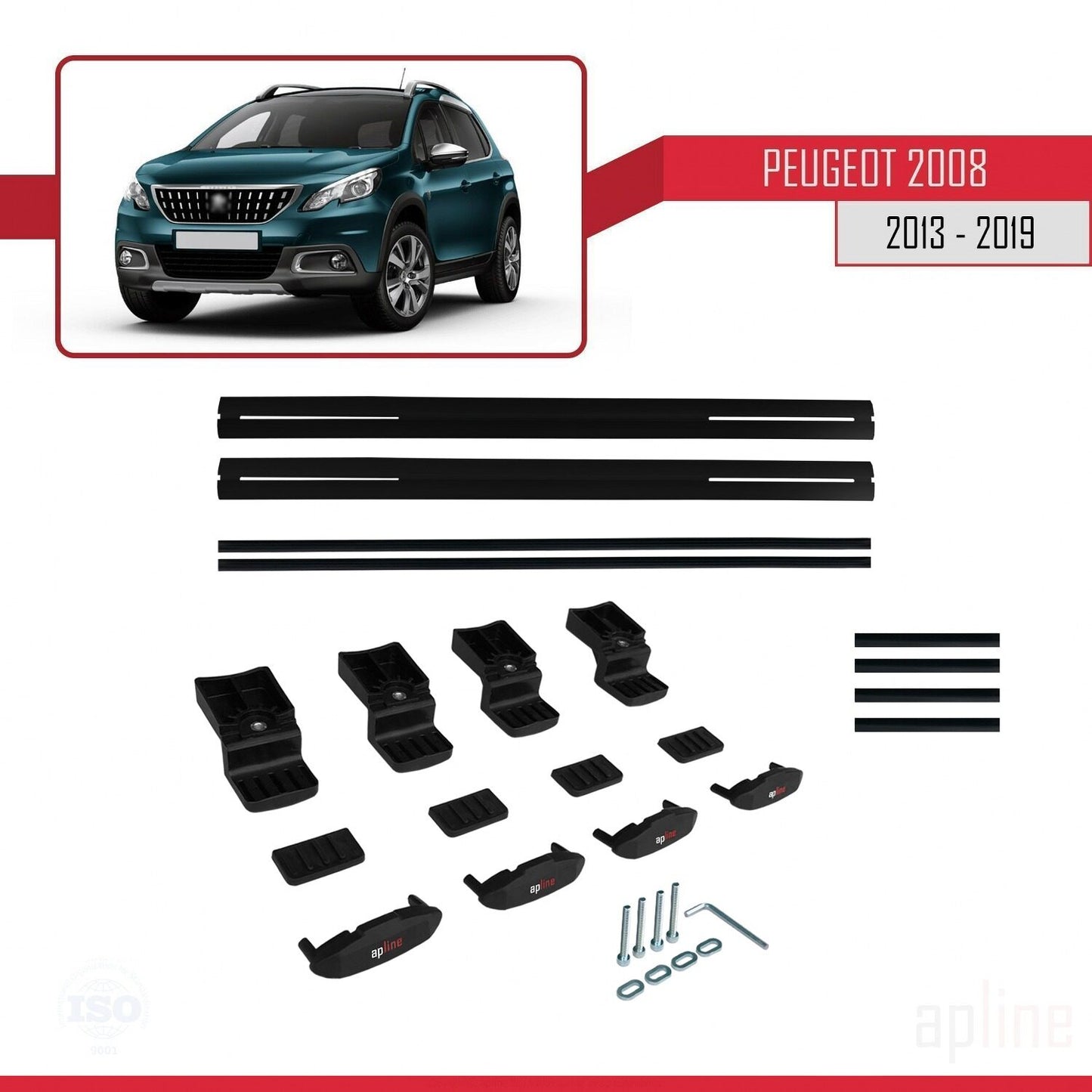 Compatible with Peugeot 2008 (A94) 2013-2019 BASIC Model Car Roof Rack Cross Bar Black Aluminium 2 Bars