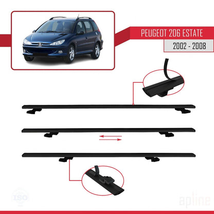 Compatible avec Peugeot 206 Break 2002-2008 BASIC Model Barres de Toit Railing Porte-Bagages de Voiture Noir Aluminium 2 Barres