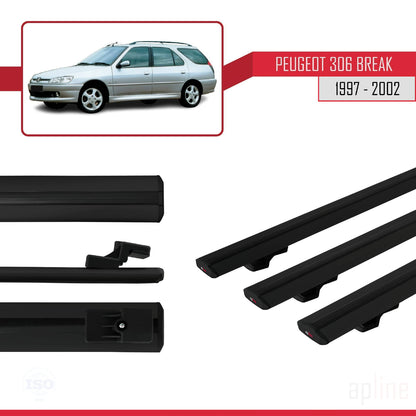 Compatible with Peugeot 306 SW 1997-2002 BASIC Model Car Roof Rack Cross Bar Black Aluminium 3 Bars