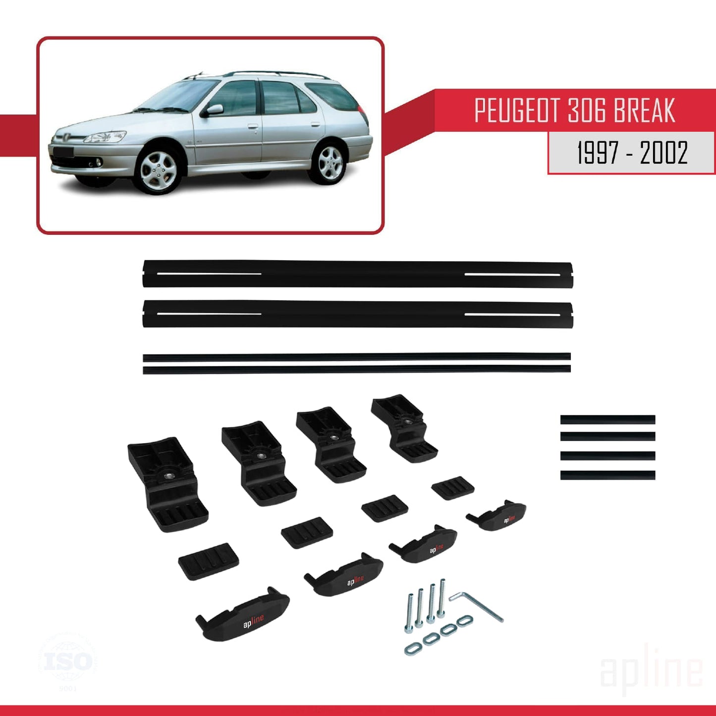 Compatible with Peugeot 306 SW 1997-2002 BASIC Model Car Roof Rack Cross Bar Black Aluminium 2 Bars