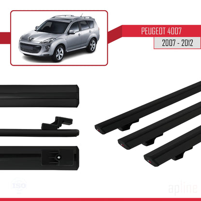 Compatible with Peugeot 4007 2007-2012 BASIC Model Car Roof Rack Cross Bar Black Aluminium 3 Bars
