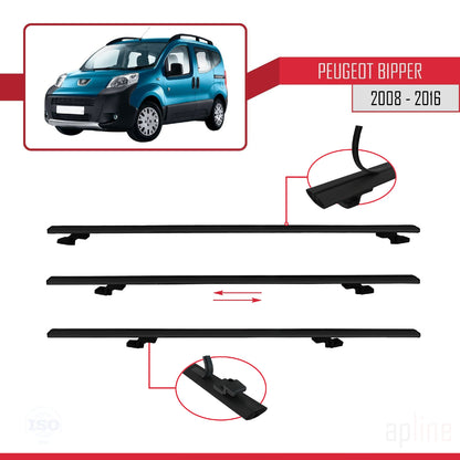 Compatible with Peugeot Bipper 2008-2017 BASIC Model Car Roof Rack Cross Bar Black Aluminium 4 Bars