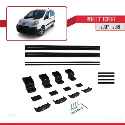 Compatible avec Peugeot Expert 2 2007-2016 BASIC Model Barres de Toit Railing Porte-Bagages de Voiture Noir Aluminium 2 Barres