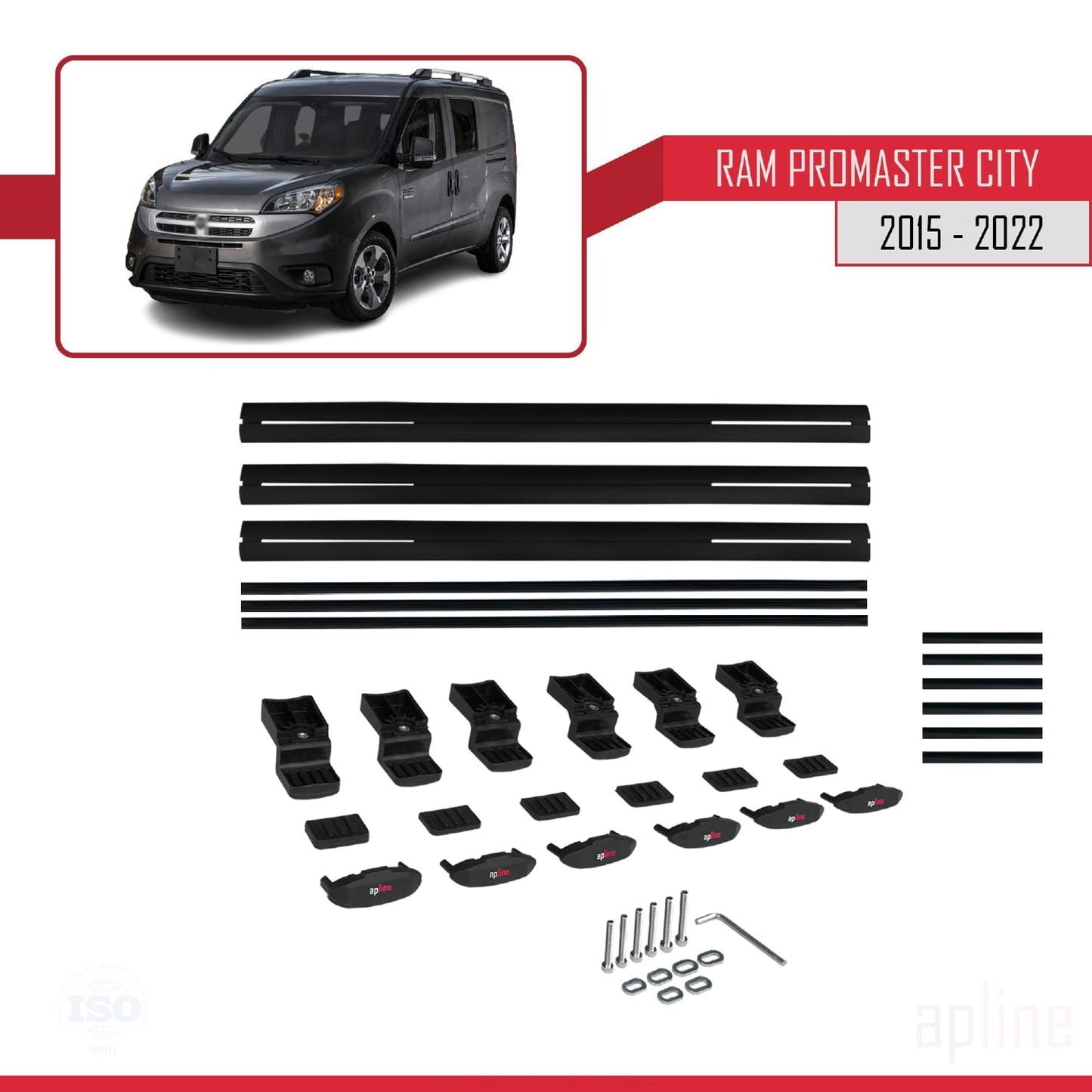 Compatible avec Ram Promaster City (636) 2015-2022 BASIC Model Barres de Toit Railing Porte-Bagages de Voiture Noir Aluminium 3 Barres