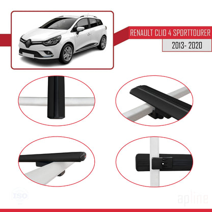 Compatible avec Renault Clio 4 ST 2013-2020 BASIC Model Barres de Toit Railing Porte-Bagages de Voiture Noir Aluminium 2 Barres