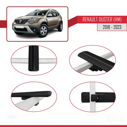 Compatible avec Renault Duster 2 (HM) 2018-2024 BASIC Model Barres de Toit Railing Porte-Bagages de Voiture Noir Aluminium 3 Barres