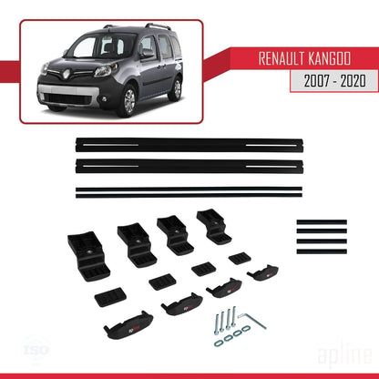 Compatible avec Renault Kangoo 2 (X61) 2007-2020 BASIC Model Barres de Toit Railing Porte-Bagages de Voiture Noir Aluminium 2 Barres