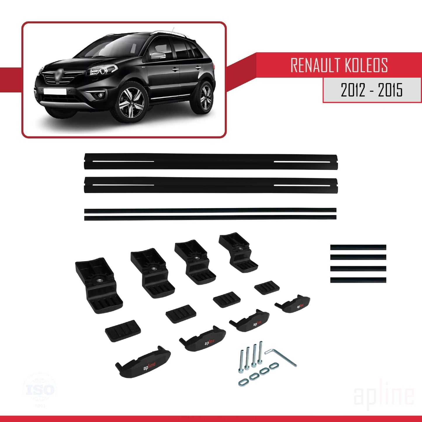 Compatible avec Renault Koleos (HY) Post-Facelift 2012-2015 BASIC Model Barres de Toit Railing Porte-Bagages de Voiture Noir Aluminium 2 Barres