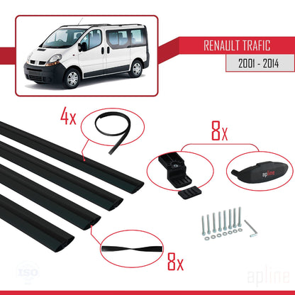 Compatible avec Renault Trafic 2 (X83) 2001-2014 BASIC Model Barres de Toit Railing Porte-Bagages de Voiture Noir Aluminium 4 Barres