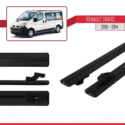 Compatible avec Renault Trafic 2 (X83) 2001-2014 BASIC Model Barres de Toit Railing Porte-Bagages de Voiture Noir Aluminium 2 Barres
