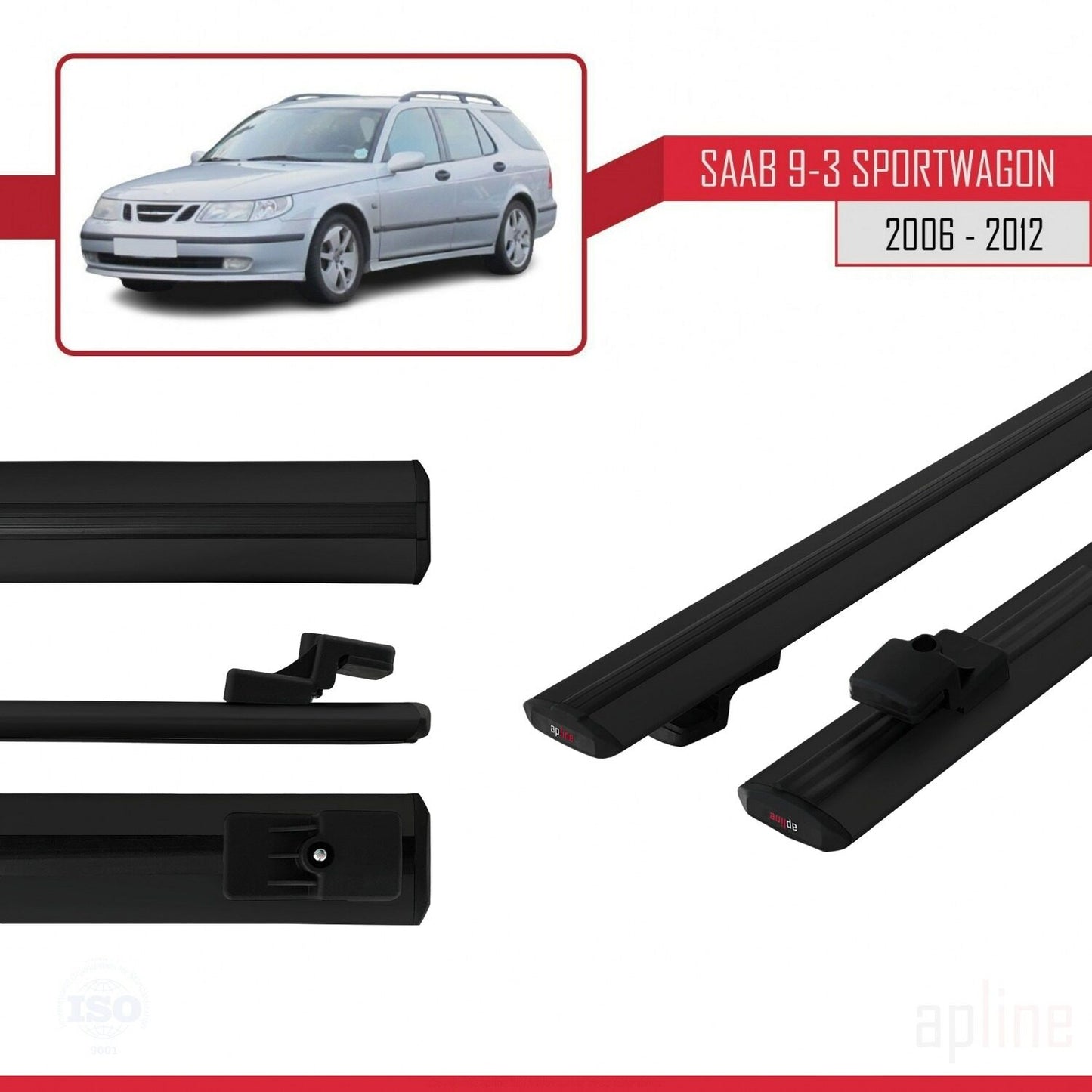 Compatible avec Saab 9-3 II Break 2006-2012 BASIC Model Barres de Toit Railing Porte-Bagages de Voiture Noir Aluminium 2 Barres