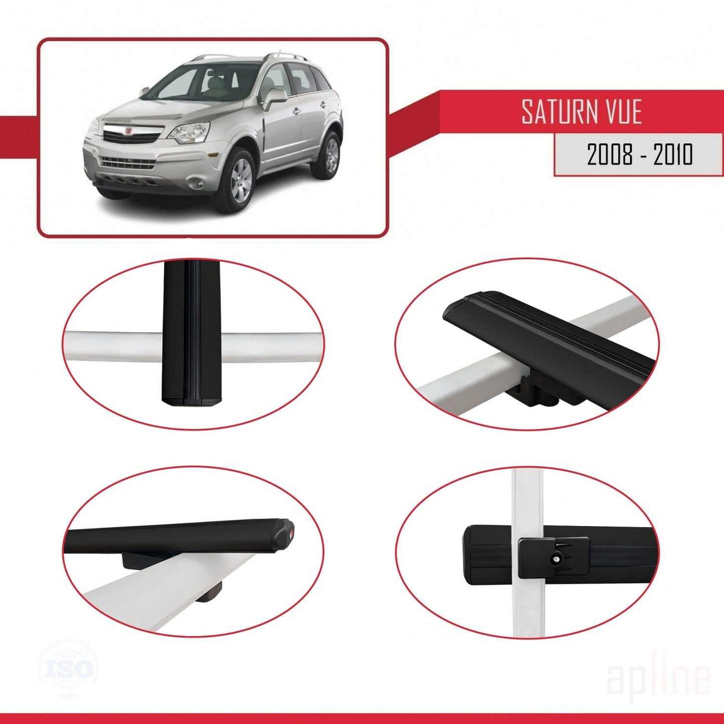 Compatible avec Saturn Vue 2 2008-2010 BASIC Model Barres de Toit Railing Porte-Bagages de Voiture Noir Aluminium 3 Barres