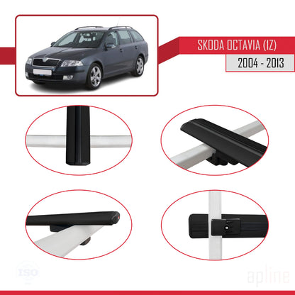 Compatible with Skoda Octavia 2 (1Z) 2004-2013 BASIC Model Car Roof Rack Cross Bar Black Aluminium 3 Bars