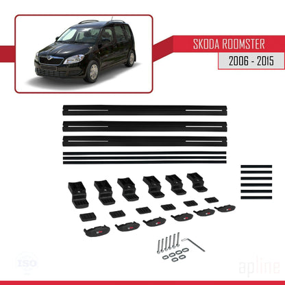 Compatible with Skoda Roomster 2006-2015 BASIC Model Car Roof Rack Cross Bar Black Aluminium 3 Bars