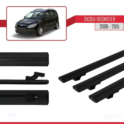 Compatible with Skoda Roomster 2006-2015 BASIC Model Car Roof Rack Cross Bar Black Aluminium 3 Bars