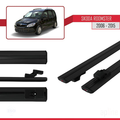 Compatible with Skoda Roomster 2006-2015 BASIC Model Car Roof Rack Cross Bar Black Aluminium 2 Bars