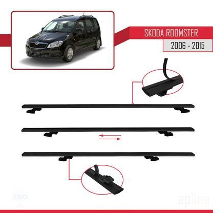 Compatible with Skoda Roomster 2006-2015 BASIC Model Car Roof Rack Cross Bar Black Aluminium 2 Bars