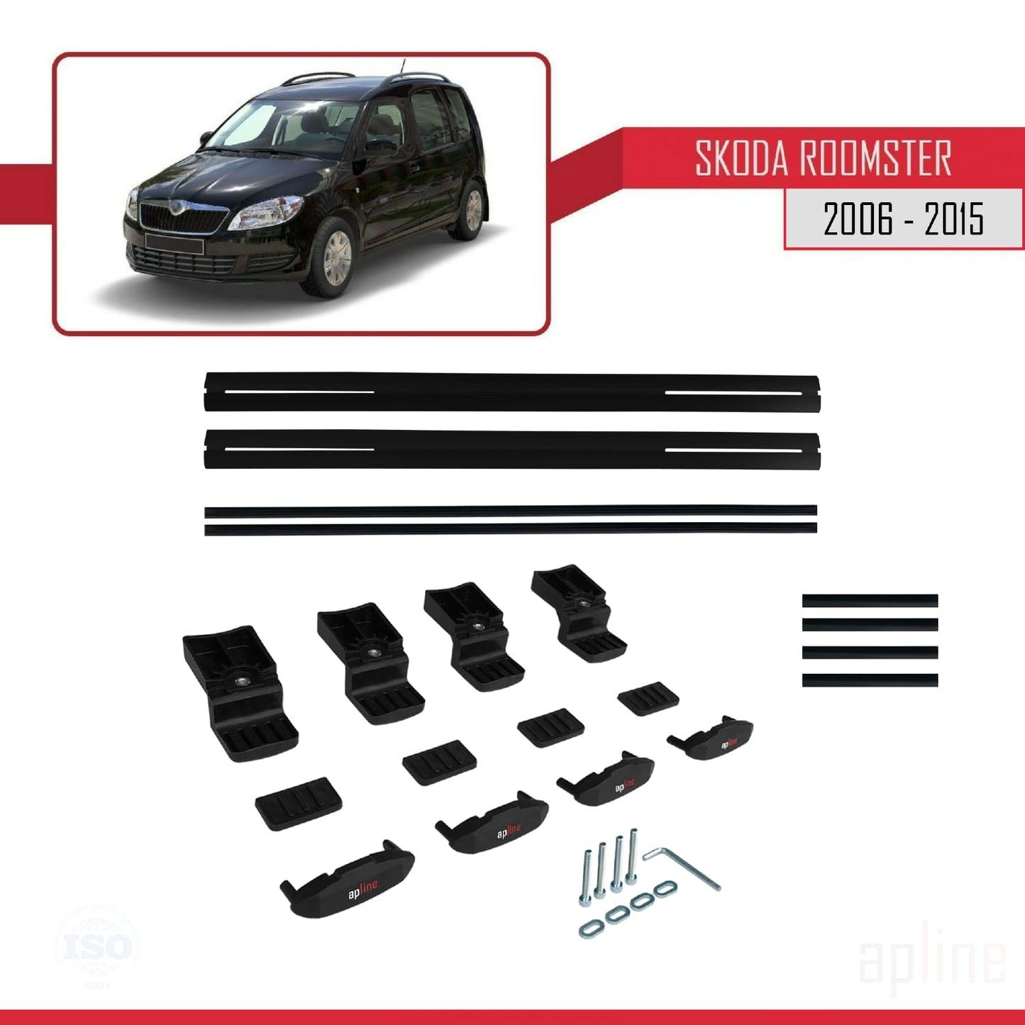 Compatible with Skoda Roomster 2006-2015 BASIC Model Car Roof Rack Cross Bar Black Aluminium 2 Bars
