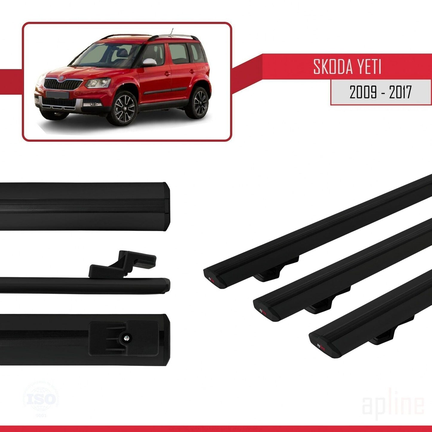Compatible avec Skoda Yeti 2009-2017  BASIC Model Barres de Toit Railing Porte-Bagages de Voiture Noir Aluminium 3 Barres
