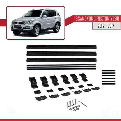 Compatible avec Ssangyong Rexton (Y290) 2012-2017 BASIC Model Barres de Toit Railing Porte-Bagages de Voiture Noir Aluminium 3 Barres