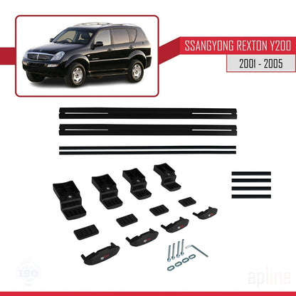 Compatible with Ssangyong Rexton (Y200) 2001-2005 BASIC Model Car Roof Rack Cross Bar Black Aluminium 2 Bars