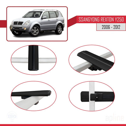 Compatible with Ssangyong Rexton (Y250) 2006-2012 BASIC Model Car Roof Rack Cross Bar Black Aluminium 3 Bars