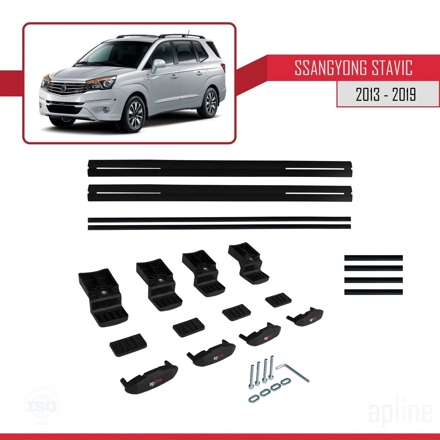 Compatible avec Ssangyong Stavic 2 2013-2019 BASIC Model Barres de Toit Railing Porte-Bagages de Voiture Noir Aluminium 2 Barres