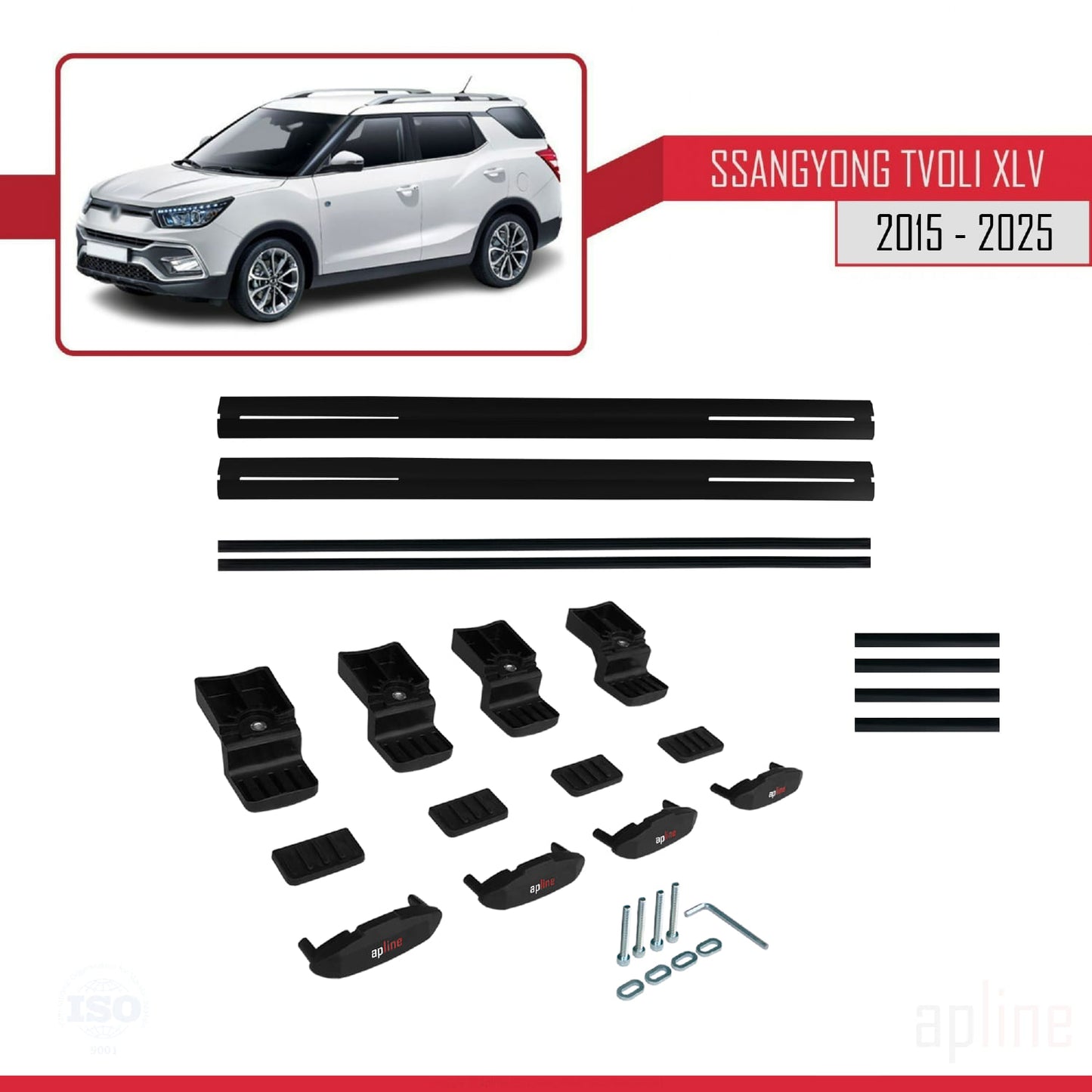 Compatible avec Ssangyong Tivoli XLV 2015-2025 BASIC Model Barres de Toit Railing Porte-Bagages de Voiture Noir Aluminium 2 Barres