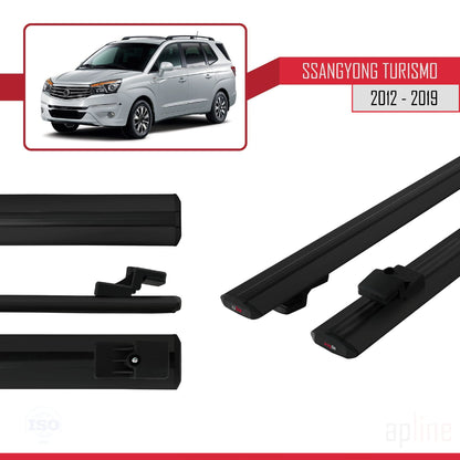 Compatible avec Ssangyong Turismo 2012-2019 BASIC Model Barres de Toit Railing Porte-Bagages de Voiture Noir Aluminium 2 Barres