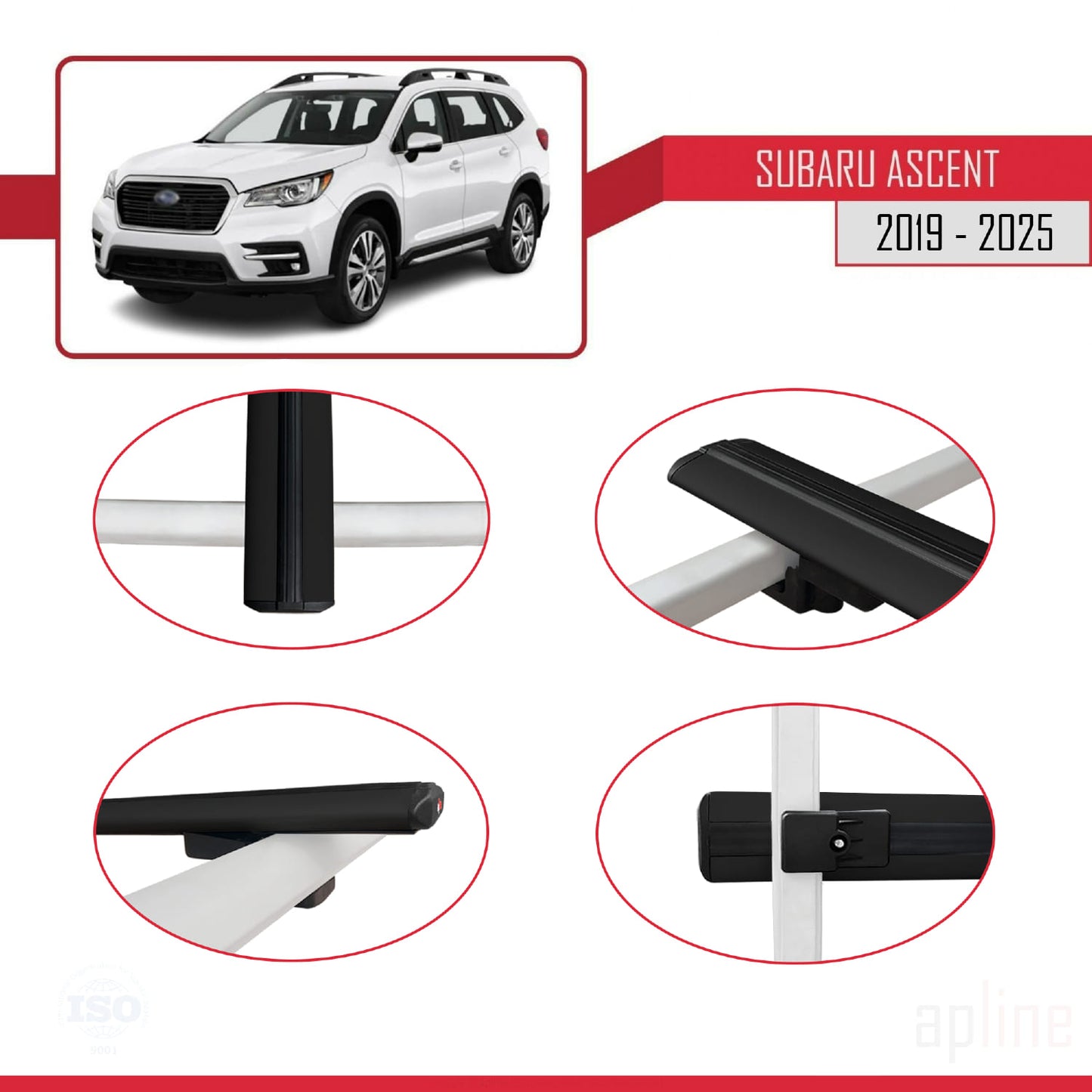Compatible avec Subaru Ascent 2019-2025 BASIC Model Barres de Toit Railing Porte-Bagages de Voiture Noir Aluminium 3 Barres