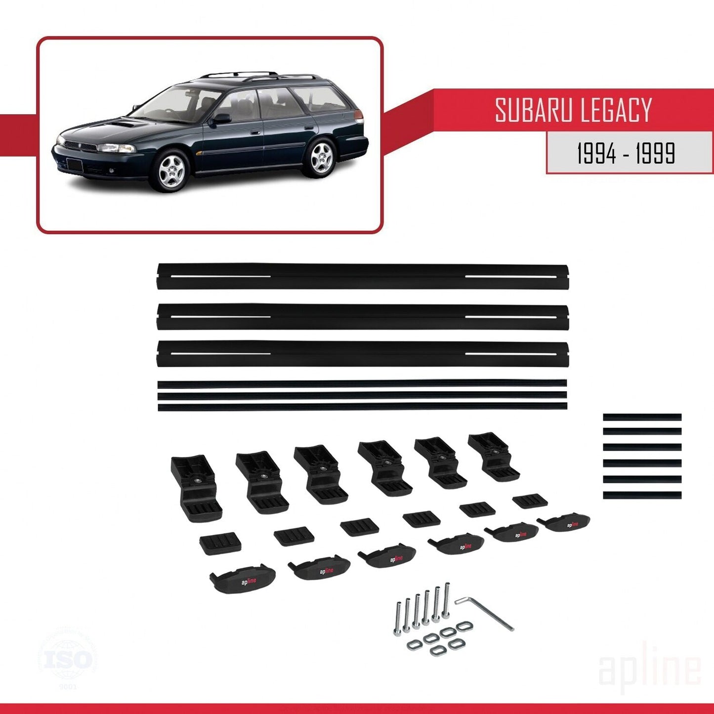 Compatible avec Subaru Legacy 2 (BD) 1994-1999 BASIC Model Barres de Toit Railing Porte-Bagages de Voiture Noir Aluminium 3 Barres