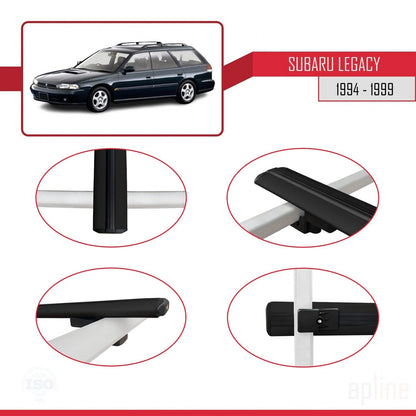 Compatible avec Subaru Legacy 2 (BD) 1994-1999 BASIC Model Barres de Toit Railing Porte-Bagages de Voiture Noir Aluminium 3 Barres