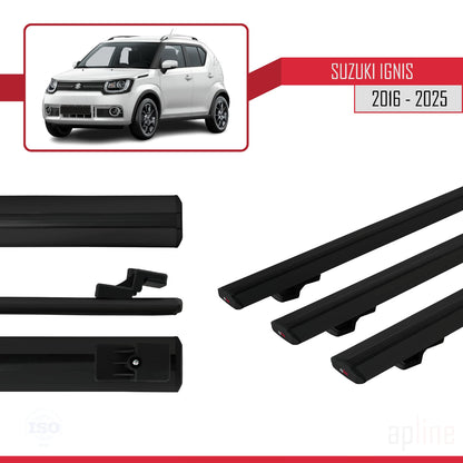 Compatible avec Suzuki Ignıs 2016-2025 BASIC Model Barres de Toit Railing Porte-Bagages de Voiture Noir Aluminium 3 Barres