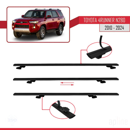 Compatible avec Toyota 4Runner (N280) 2010-2024 BASIC Model Barres de Toit Railing Porte-Bagages de Voiture Noir Aluminium 2 Barres