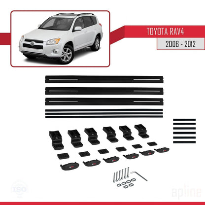 Compatible avec Toyota RAV4 III (XA30) 2006-2012 BASIC Model Barres de Toit Railing Porte-Bagages de Voiture Noir Aluminium 3 Barres