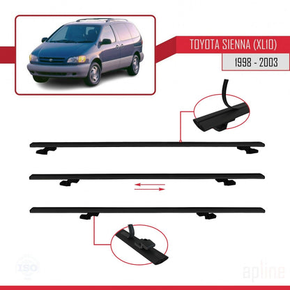 Compatible avec Toyota Sienna (XL10) 1998-2003 BASIC Model Barres de Toit Railing Porte-Bagages de Voiture Noir Aluminium 2 Barres