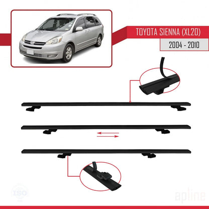 Compatible avec Toyota Sienna 2 (XL20) 2004-2010 BASIC Model Barres de Toit Railing Porte-Bagages de Voiture Noir Aluminium 2 Barres