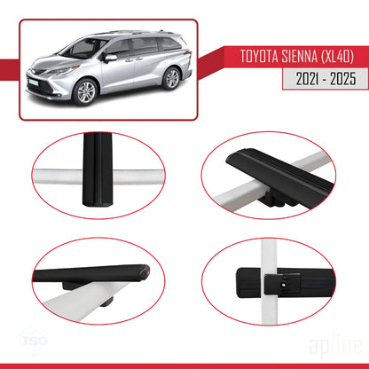 Compatible avec Toyota Sienna 4 (XL40) 2021-2025 BASIC Model Barres de Toit Railing Porte-Bagages de Voiture Noir Aluminium 3 Barres