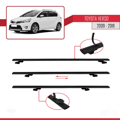 Compatible avec Toyota Verso (AR20) 2009-2018 BASIC Model Barres de Toit Railing Porte-Bagages de Voiture Noir Aluminium 4 Barres